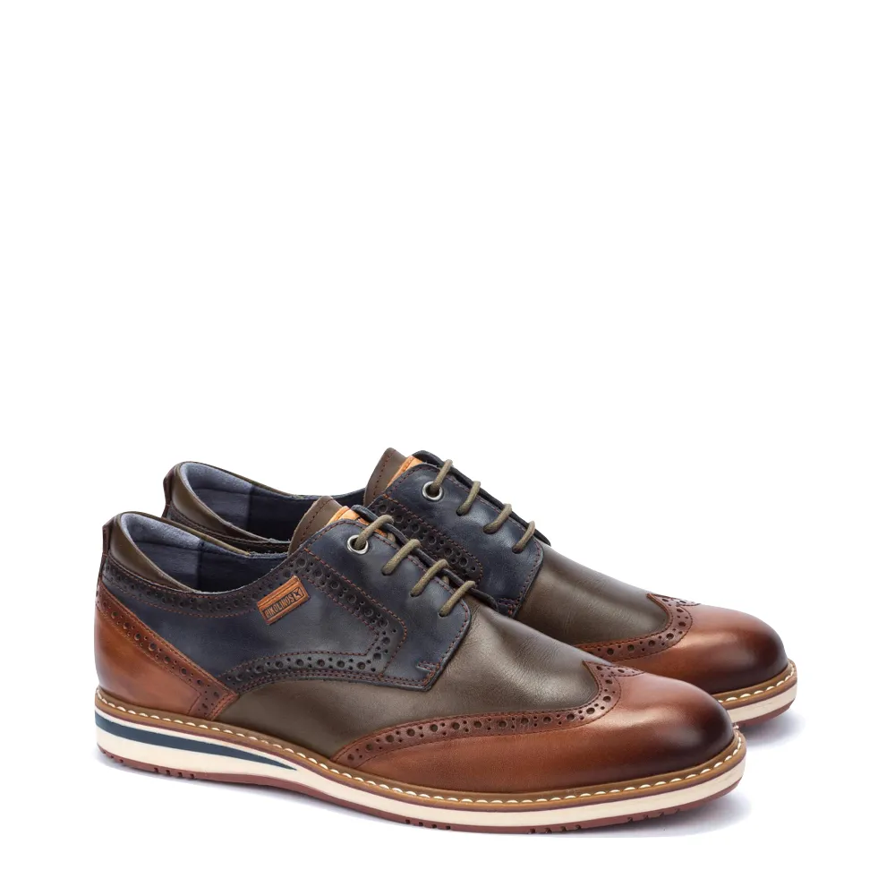 Pikolinos Chaussure Homme Avila en Cuir à Bout Ailé Lacets couleur Brandy