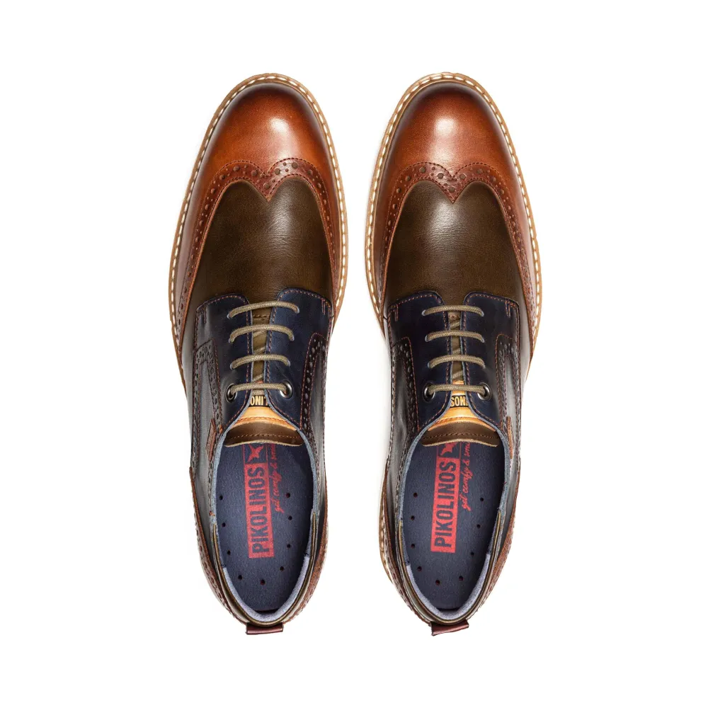 Pikolinos Chaussure Homme Avila en Cuir à Bout Ailé Lacets couleur Brandy