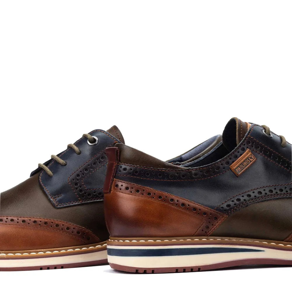 Pikolinos Chaussure Homme Avila en Cuir à Bout Ailé Lacets couleur Brandy
