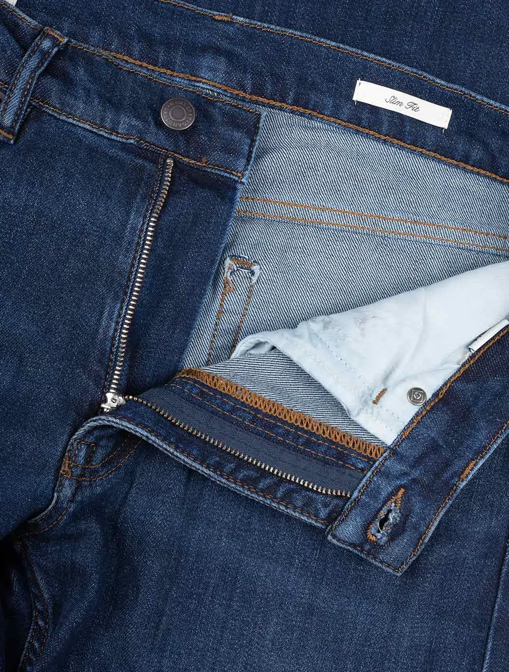 Jeans Slim Bleu Foncé Usagé
