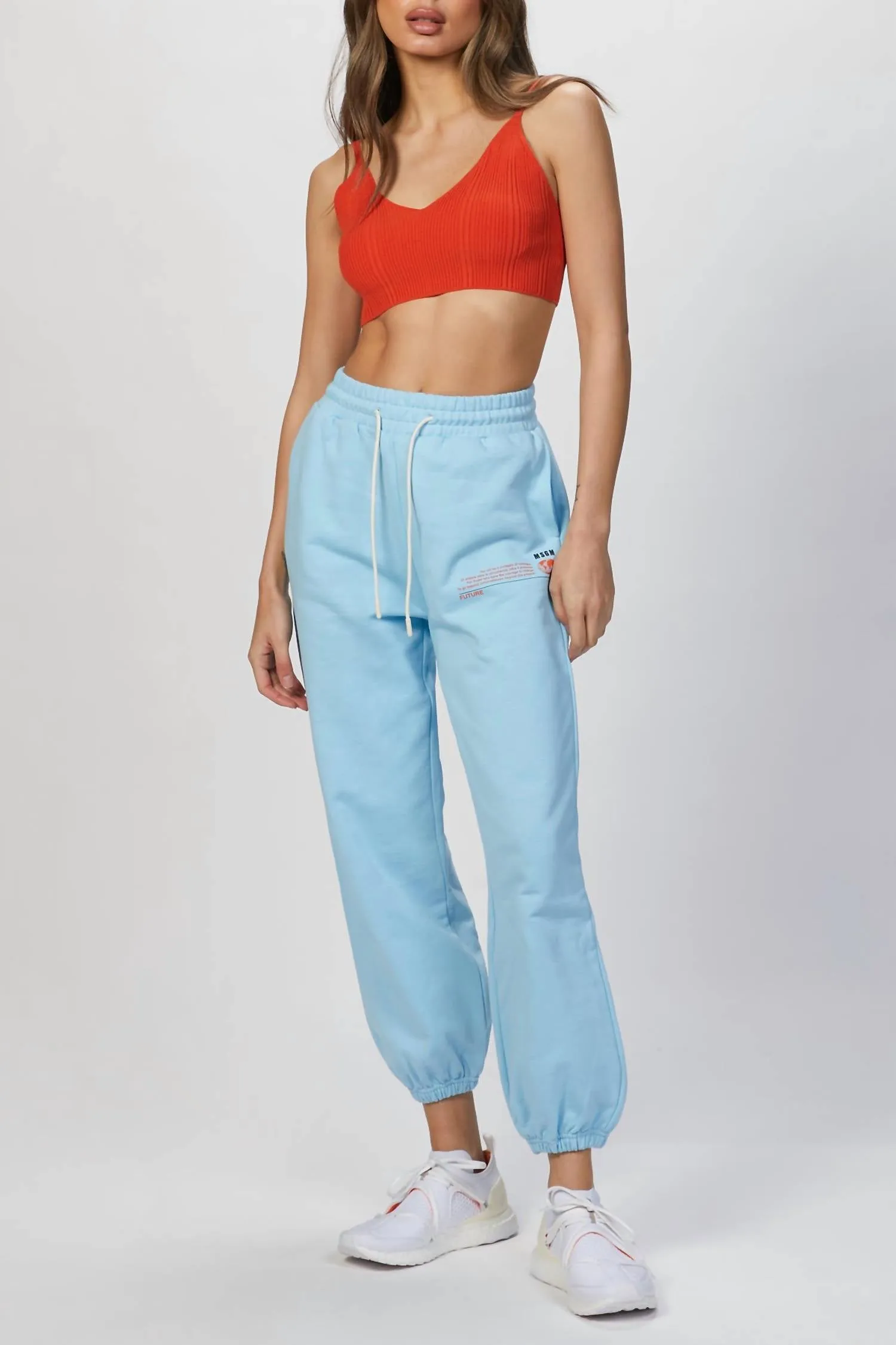 Pantalon de survêtement à imprimé slogan en bleu clair