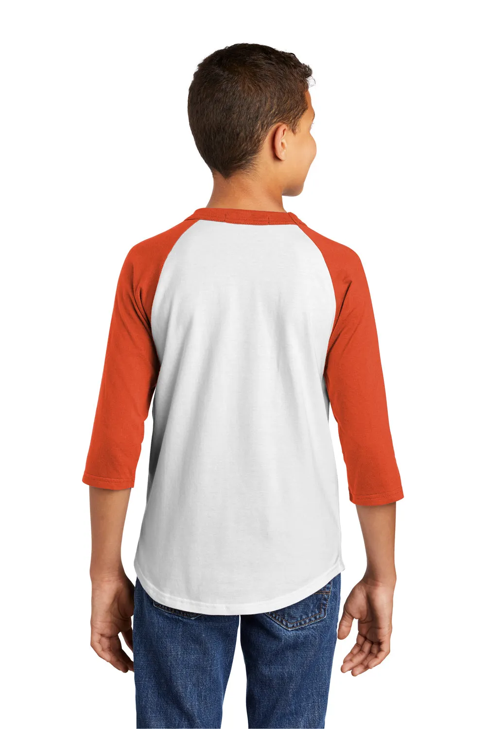 T-shirt Sport-Tek pour jeunes à manches 3/4 - Blanc/Orange foncé