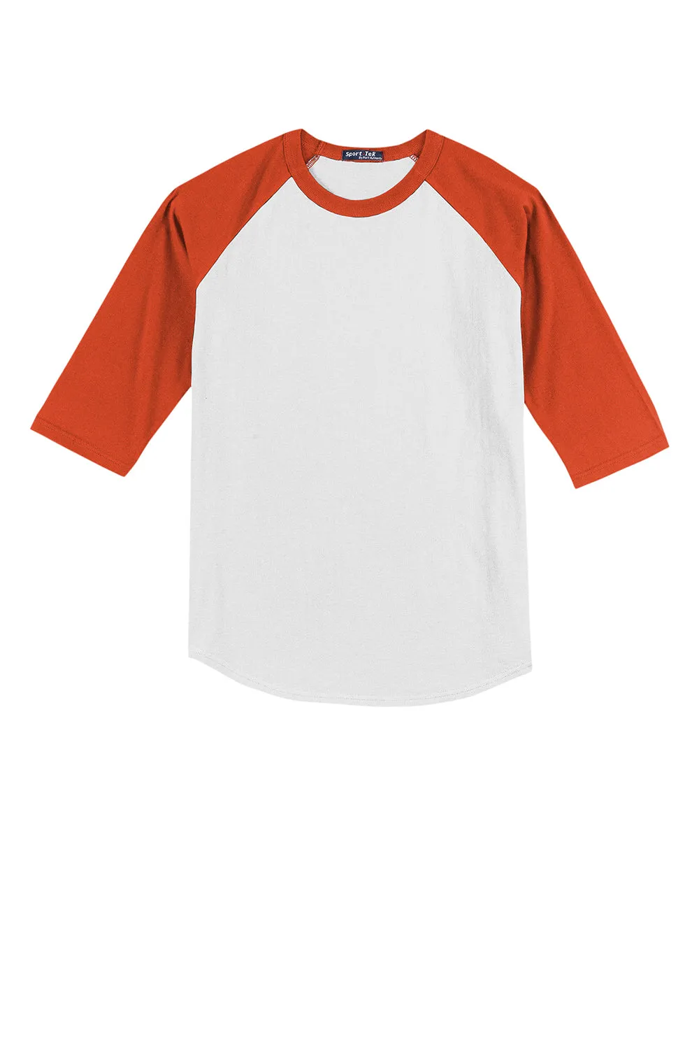 T-shirt Sport-Tek pour jeunes à manches 3/4 - Blanc/Orange foncé