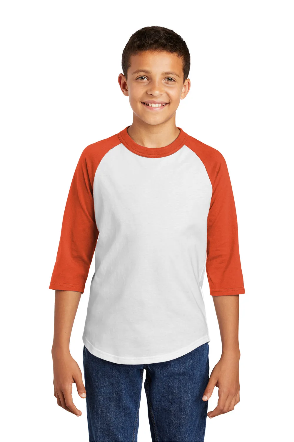T-shirt Sport-Tek pour jeunes à manches 3/4 - Blanc/Orange foncé