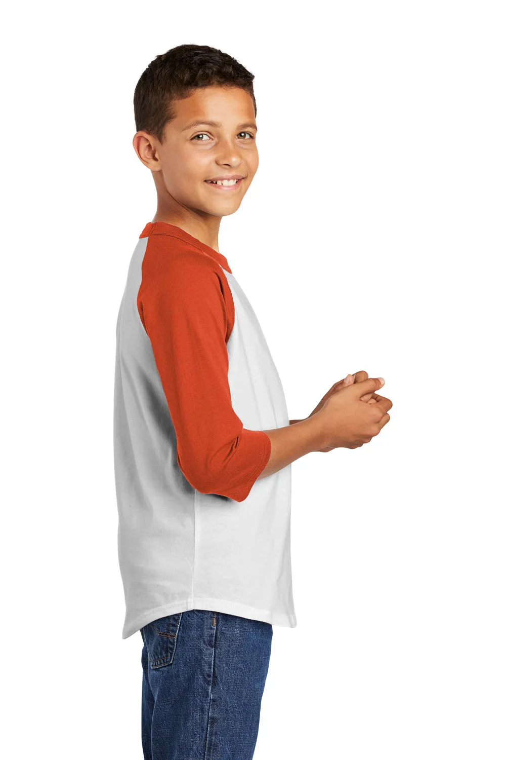 T-shirt Sport-Tek pour jeunes à manches 3/4 - Blanc/Orange foncé