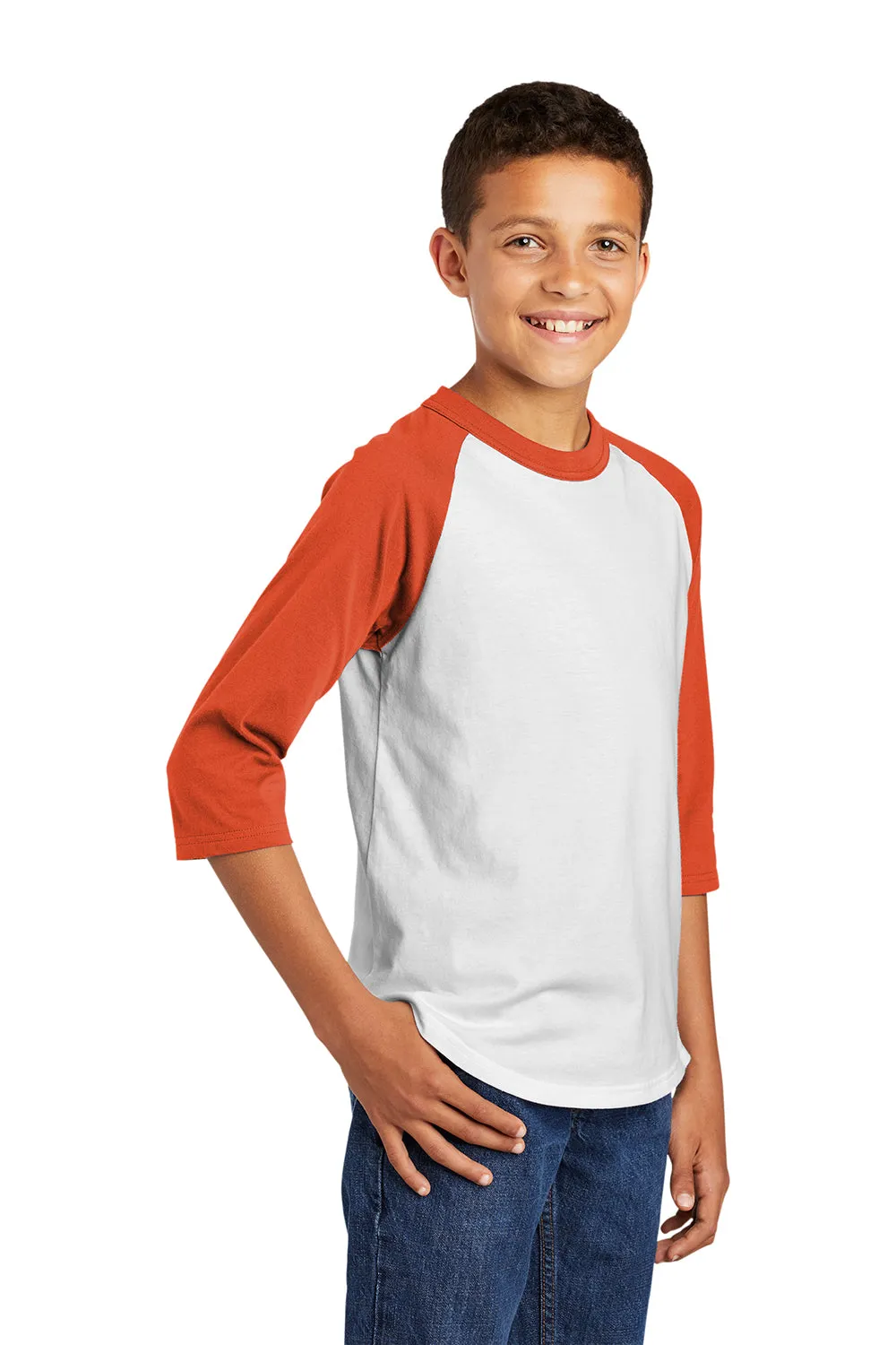 T-shirt Sport-Tek pour jeunes à manches 3/4 - Blanc/Orange foncé