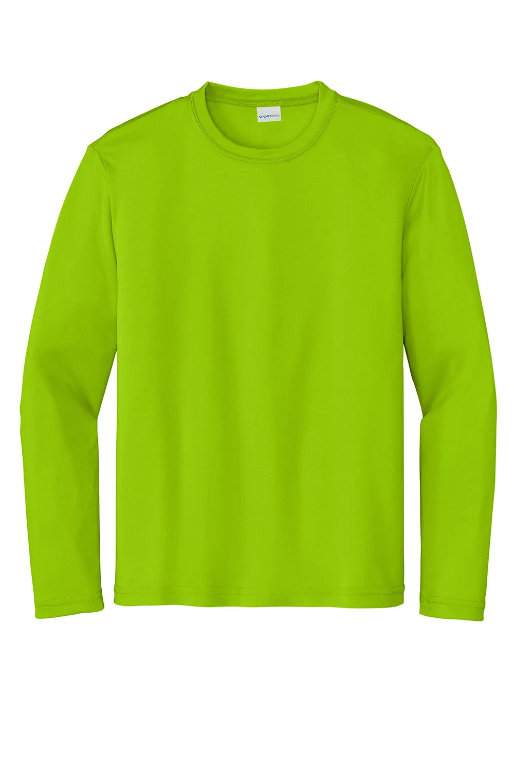 Sport-Tek T-shirt à manches longues et col rond pour jeunes compétiteurs, évacuant l'humidité - Vert choc citron