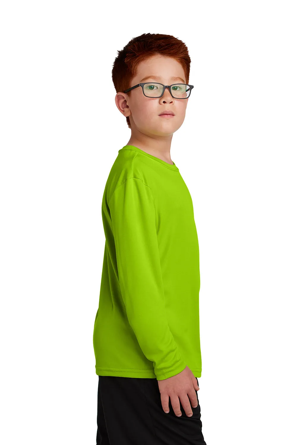 Sport-Tek T-shirt à manches longues et col rond pour jeunes compétiteurs, évacuant l'humidité - Vert choc citron