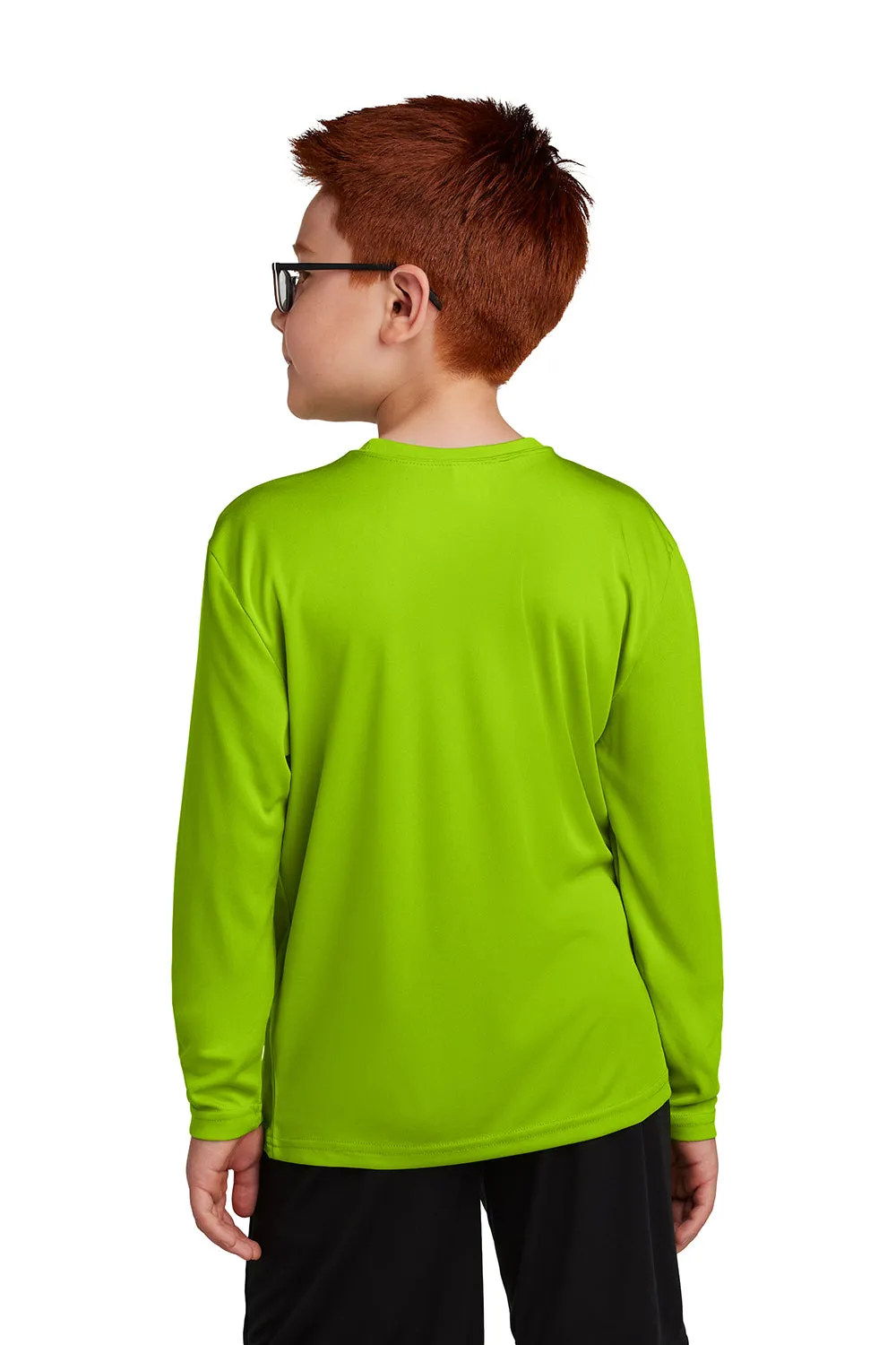 Sport-Tek T-shirt à manches longues et col rond pour jeunes compétiteurs, évacuant l'humidité - Vert choc citron
