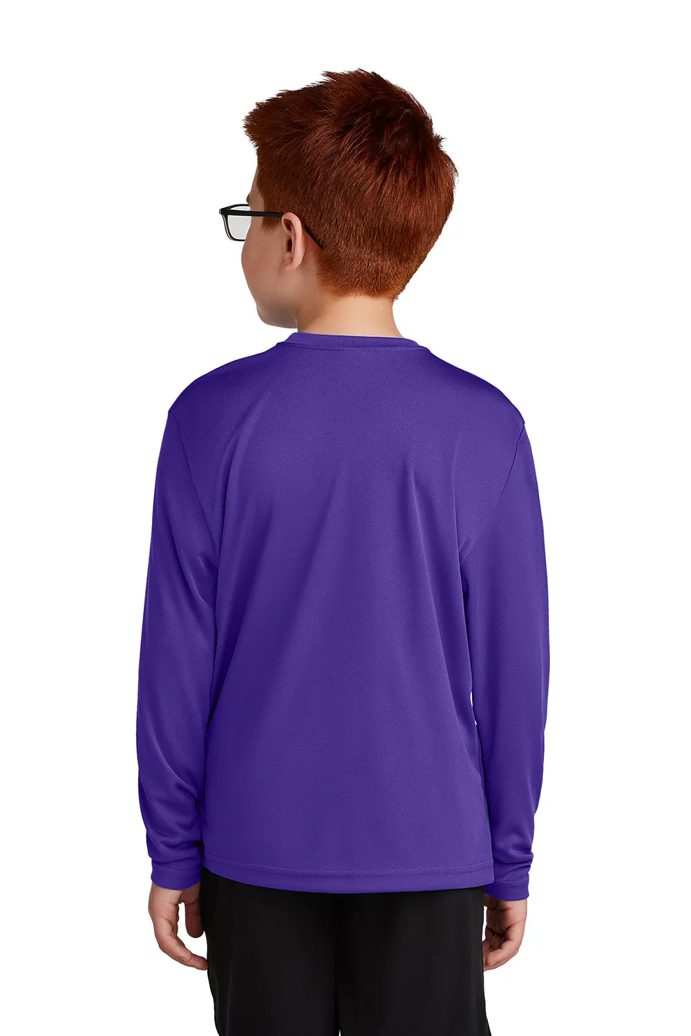 Sport-Tek T-shirt à manches longues et col rond pour jeunes compétiteurs, évacuant l'humidité - Violet