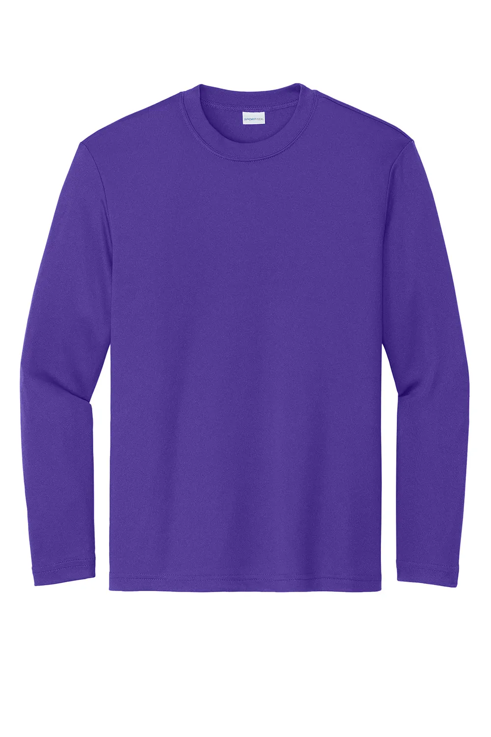 Sport-Tek T-shirt à manches longues et col rond pour jeunes compétiteurs, évacuant l'humidité - Violet