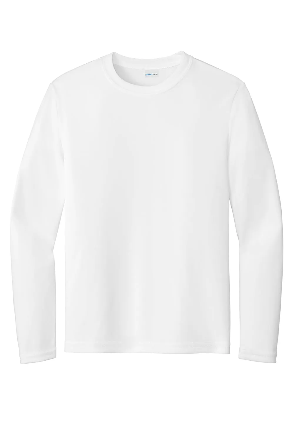 Sport-Tek T-shirt à manches longues et col rond pour jeunes compétiteurs, évacuant l'humidité - Blanc