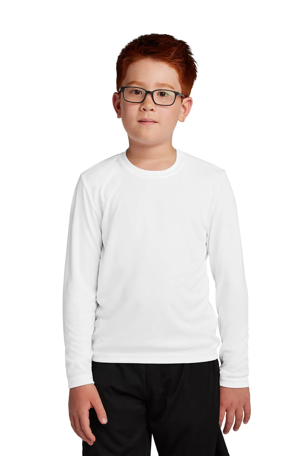 Sport-Tek T-shirt à manches longues et col rond pour jeunes compétiteurs, évacuant l'humidité - Blanc