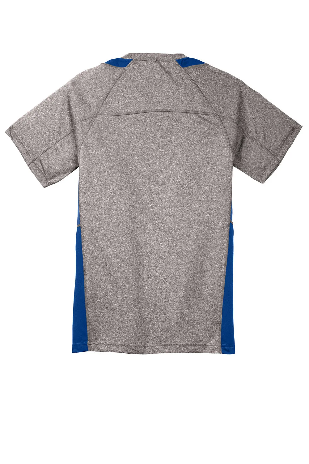 Sport-Tek T-shirt à manches courtes et col rond pour jeunes, en maille chiné, évacuant l'humidité - Gris chiné vintage / Bleu royal vrai