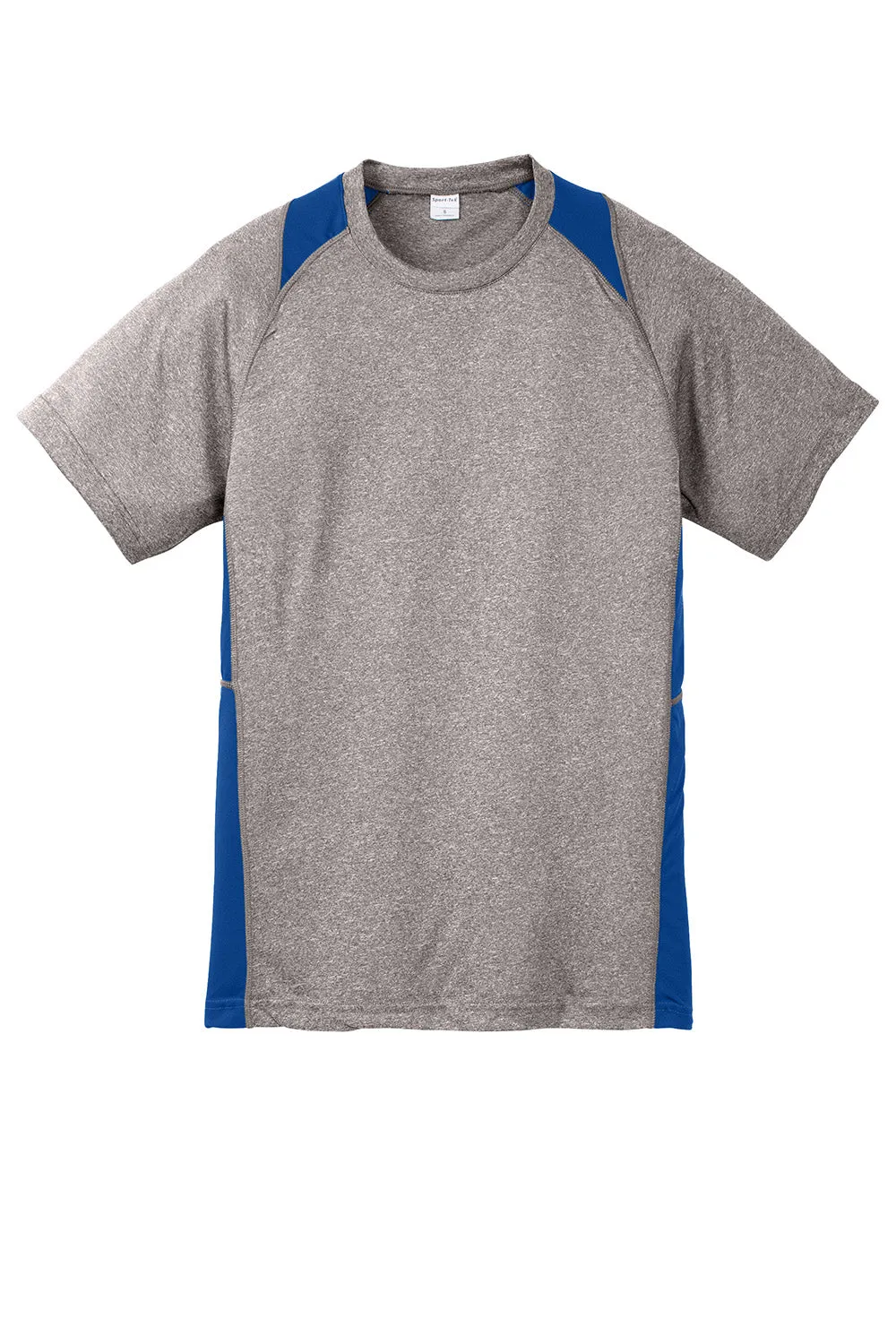 Sport-Tek T-shirt à manches courtes et col rond pour jeunes, en maille chiné, évacuant l'humidité - Gris chiné vintage / Bleu royal vrai