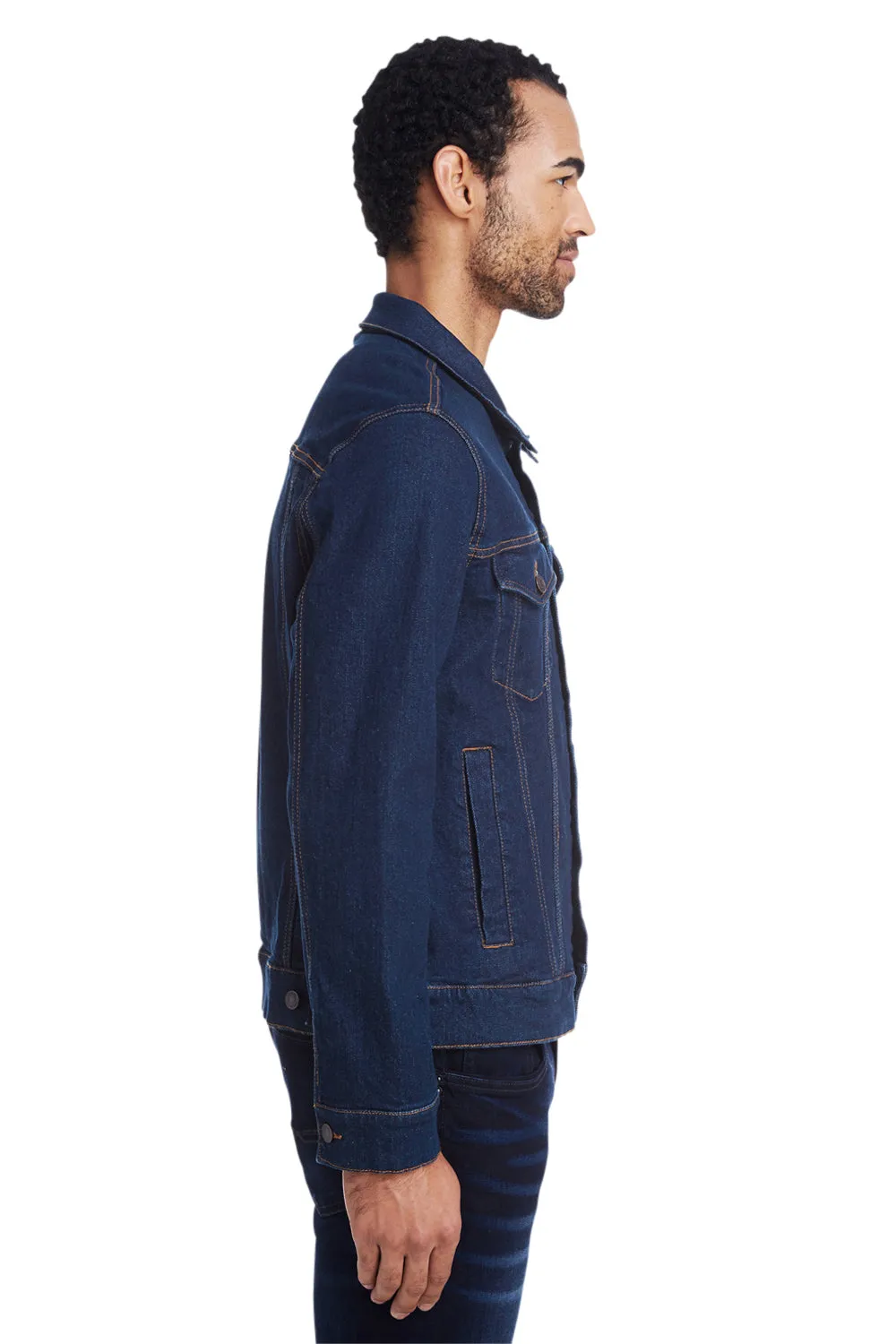 Veste en denim à boutons pour hommes Threadfast Apparel - Bleu foncé