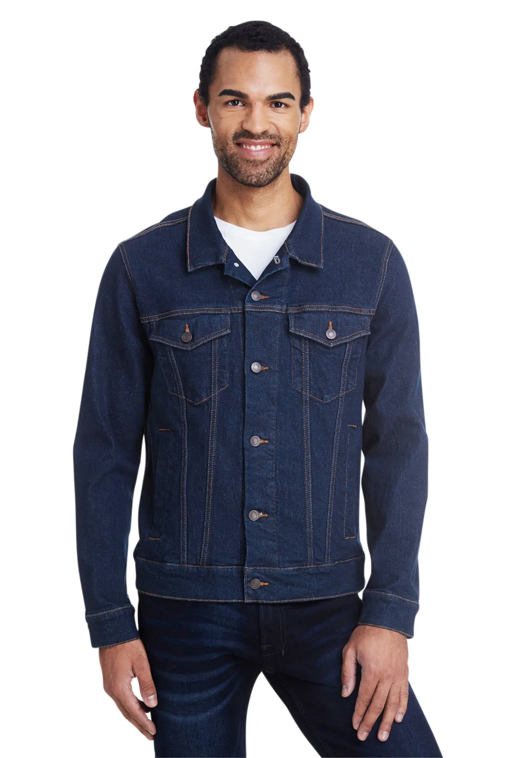Veste en denim à boutons pour hommes Threadfast Apparel - Bleu foncé