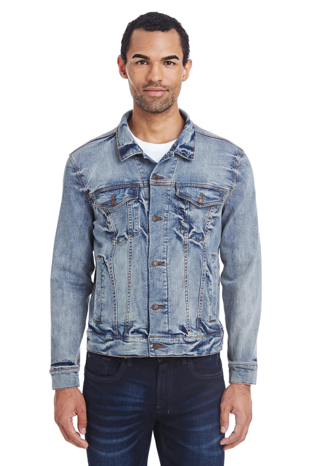 Veste en denim à boutons pour hommes Threadfast Apparel - Bleu clair