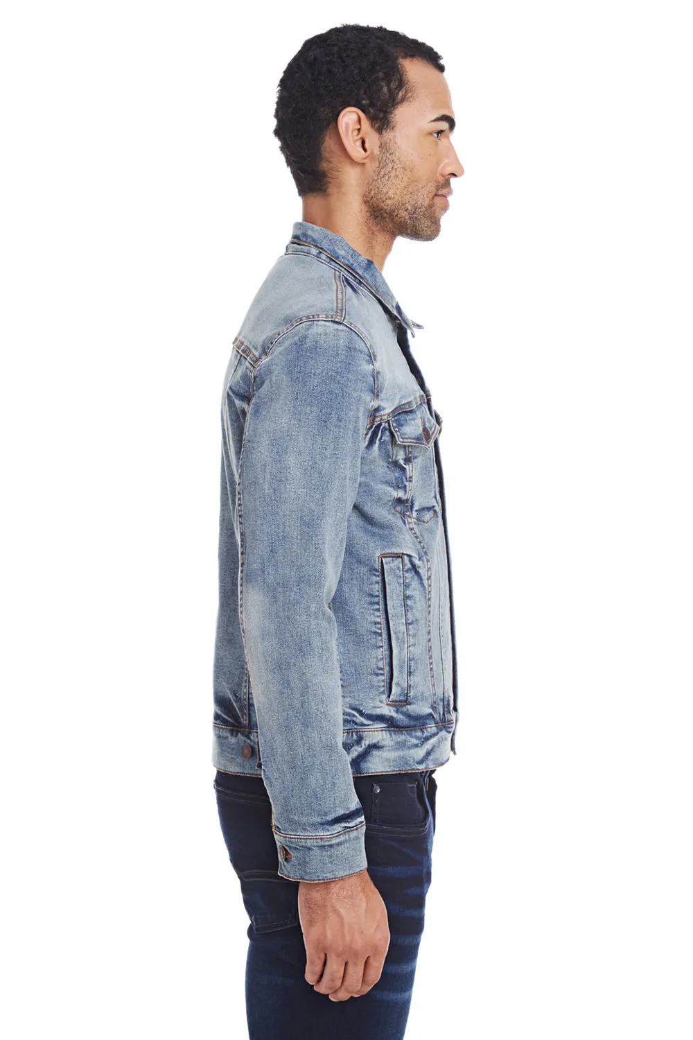 Veste en denim à boutons pour hommes Threadfast Apparel - Bleu clair