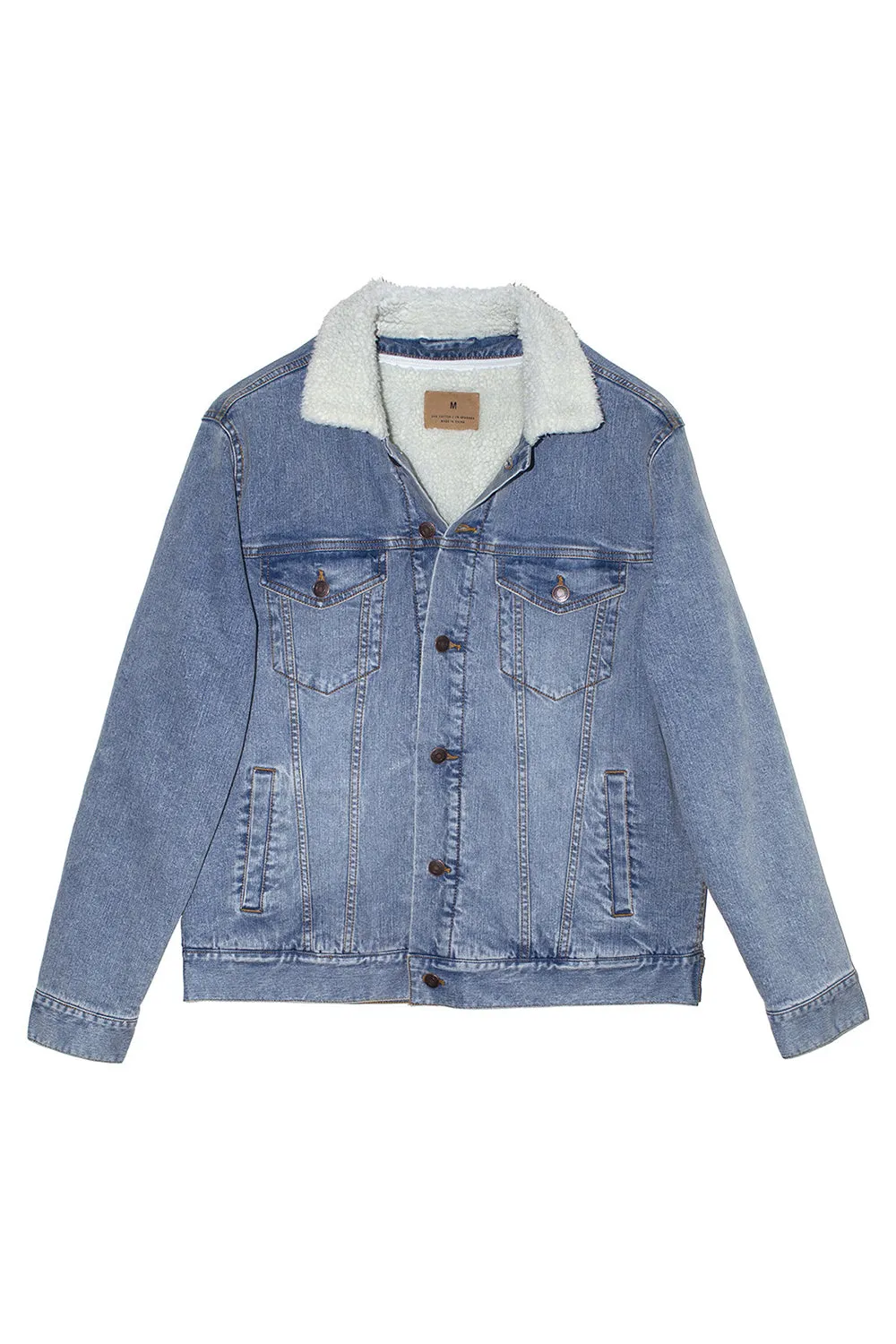 Veste en denim à boutons pour hommes Threadfast Apparel avec doublure en sherpa - Bleu clair