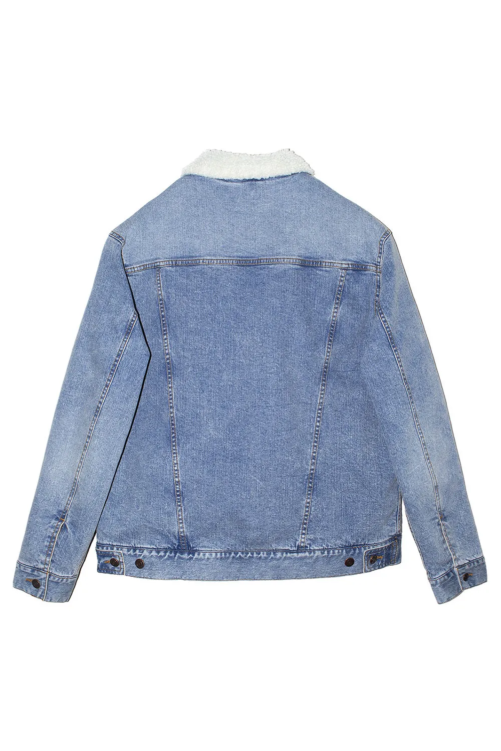 Veste en denim à boutons pour hommes Threadfast Apparel avec doublure en sherpa - Bleu clair