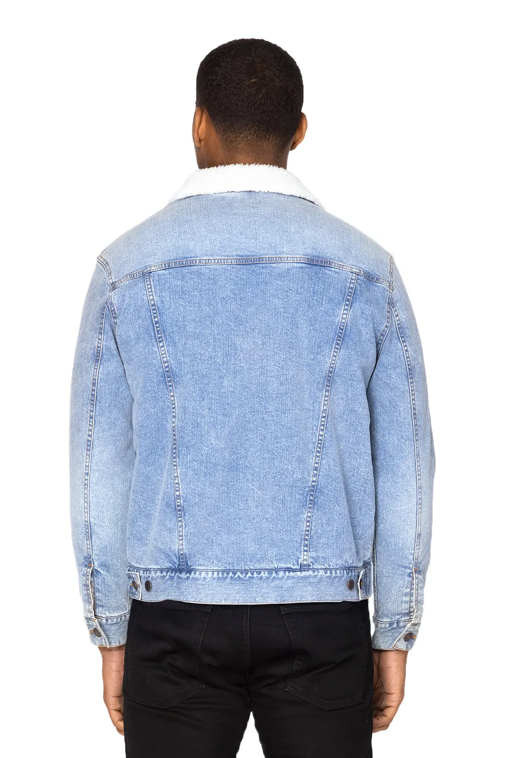 Veste en denim à boutons pour hommes Threadfast Apparel avec doublure en sherpa - Bleu clair