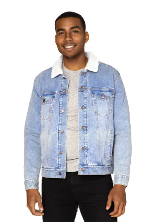 Veste en denim à boutons pour hommes Threadfast Apparel avec doublure en sherpa - Bleu clair