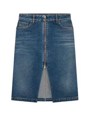 Jupe mi-longue en denim Stella McCartney pour femme avec fermeture éclair avant - Lavage vintage