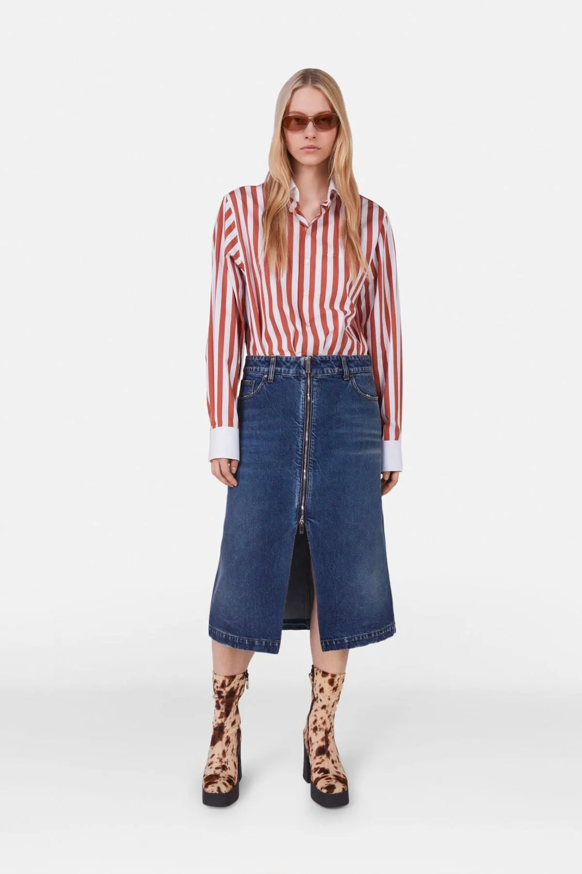 Jupe mi-longue en denim Stella McCartney pour femme avec fermeture éclair avant - Lavage vintage