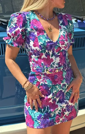 Robe courte Zia ~ Denim à fleurs magenta