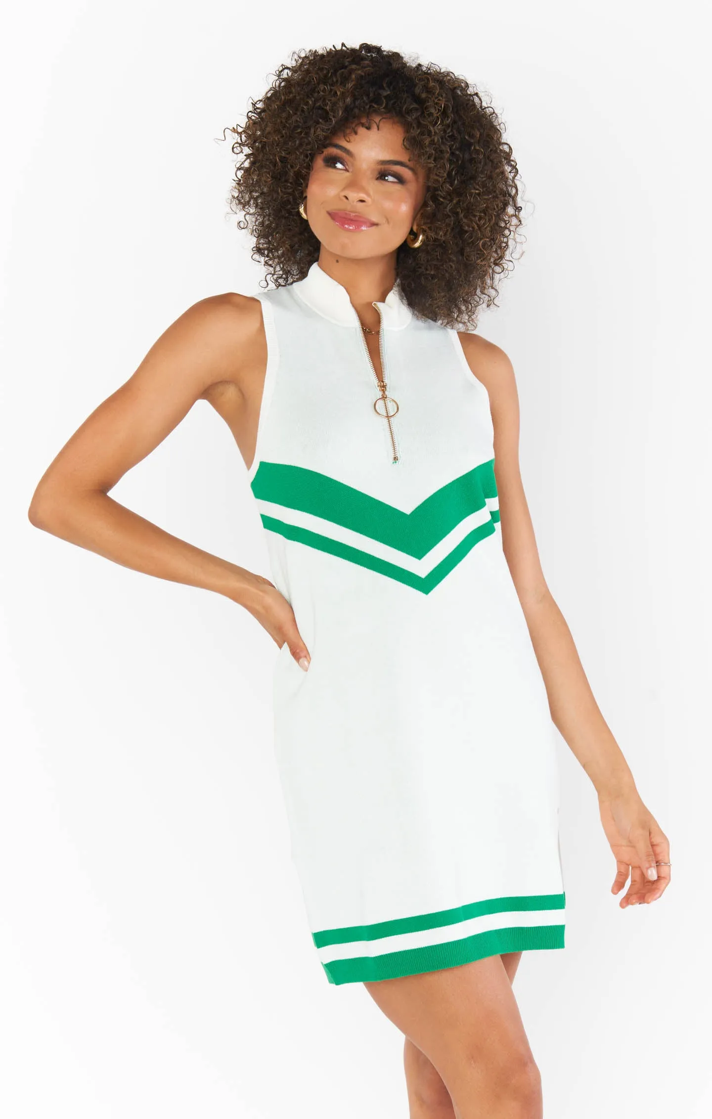 Robe Zoe Zip ~ Maille Rayée Verte